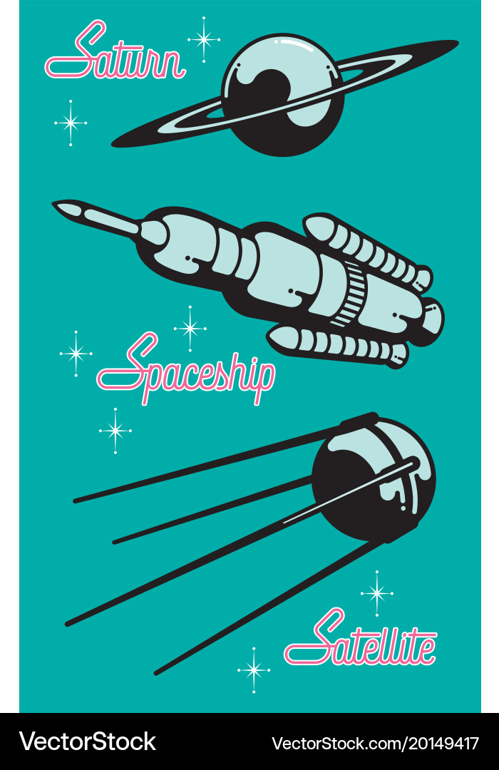 Retro Space Exploration Elements Vector Image