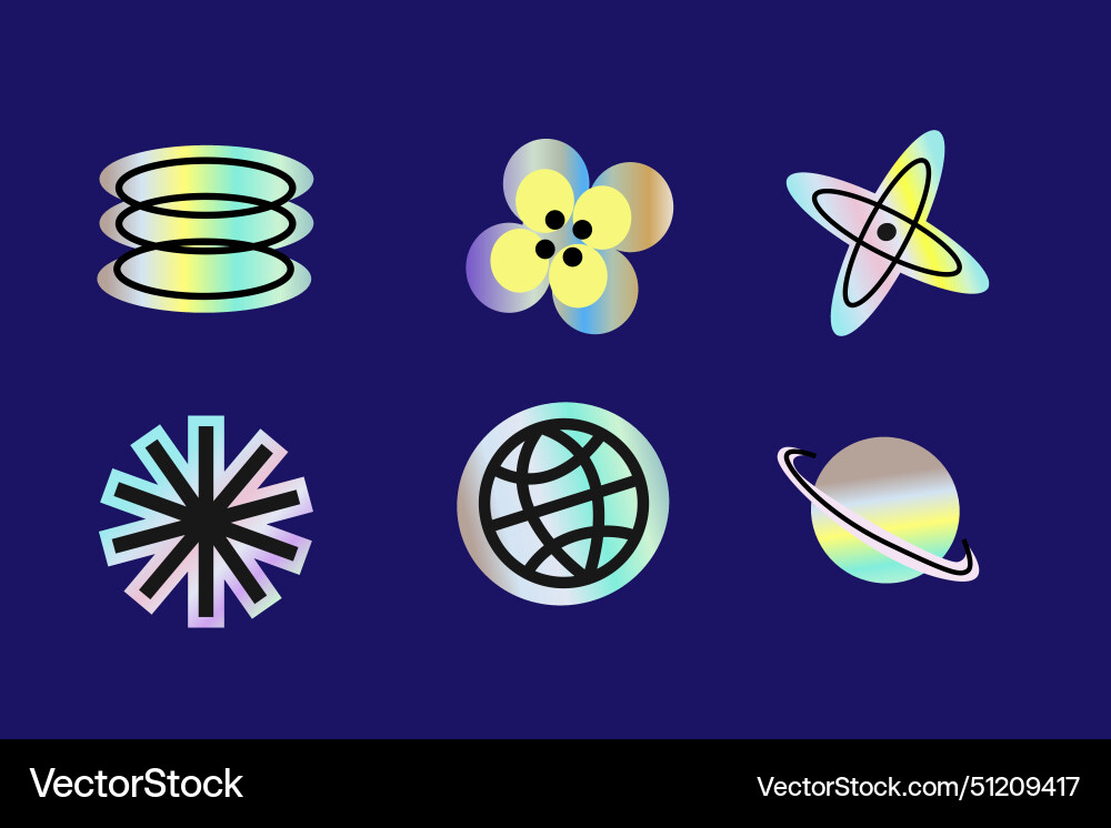 Y2k elements set with gradient hologram stickers Y2k elements set with gradient hologram stickers vector image