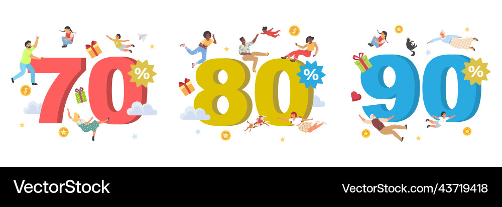 70 80 90 percentage price off sale discount 70 80 90 percentage price off sale discount vector image
