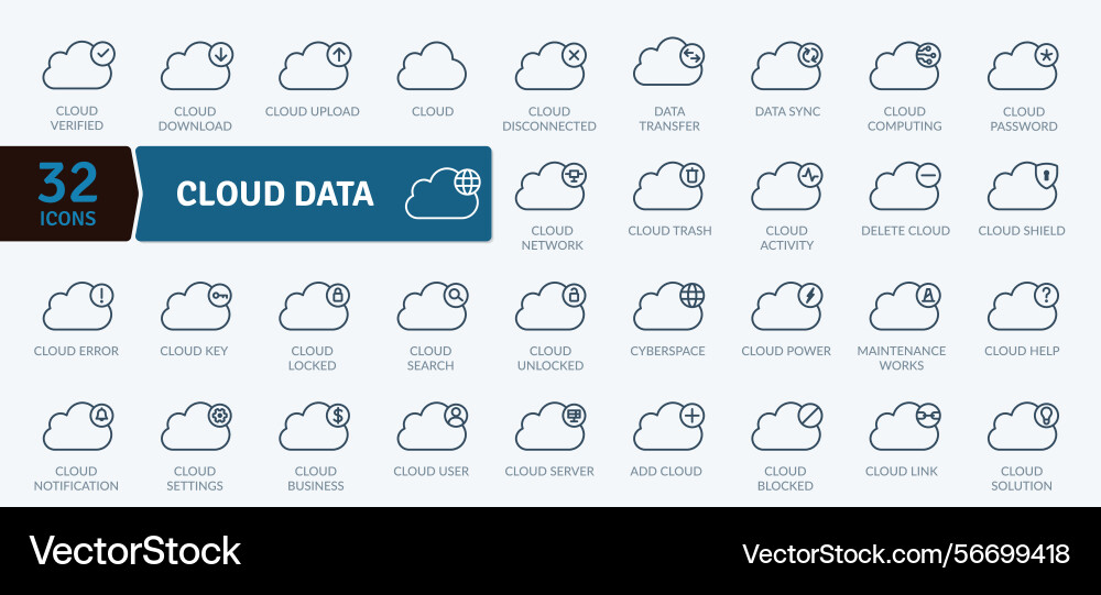 Cloud data icons digital storage and network Cloud data icons digital storage and network vector image