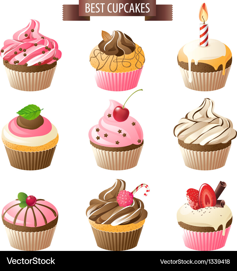 Colorful Cupcakes Set Vector Image