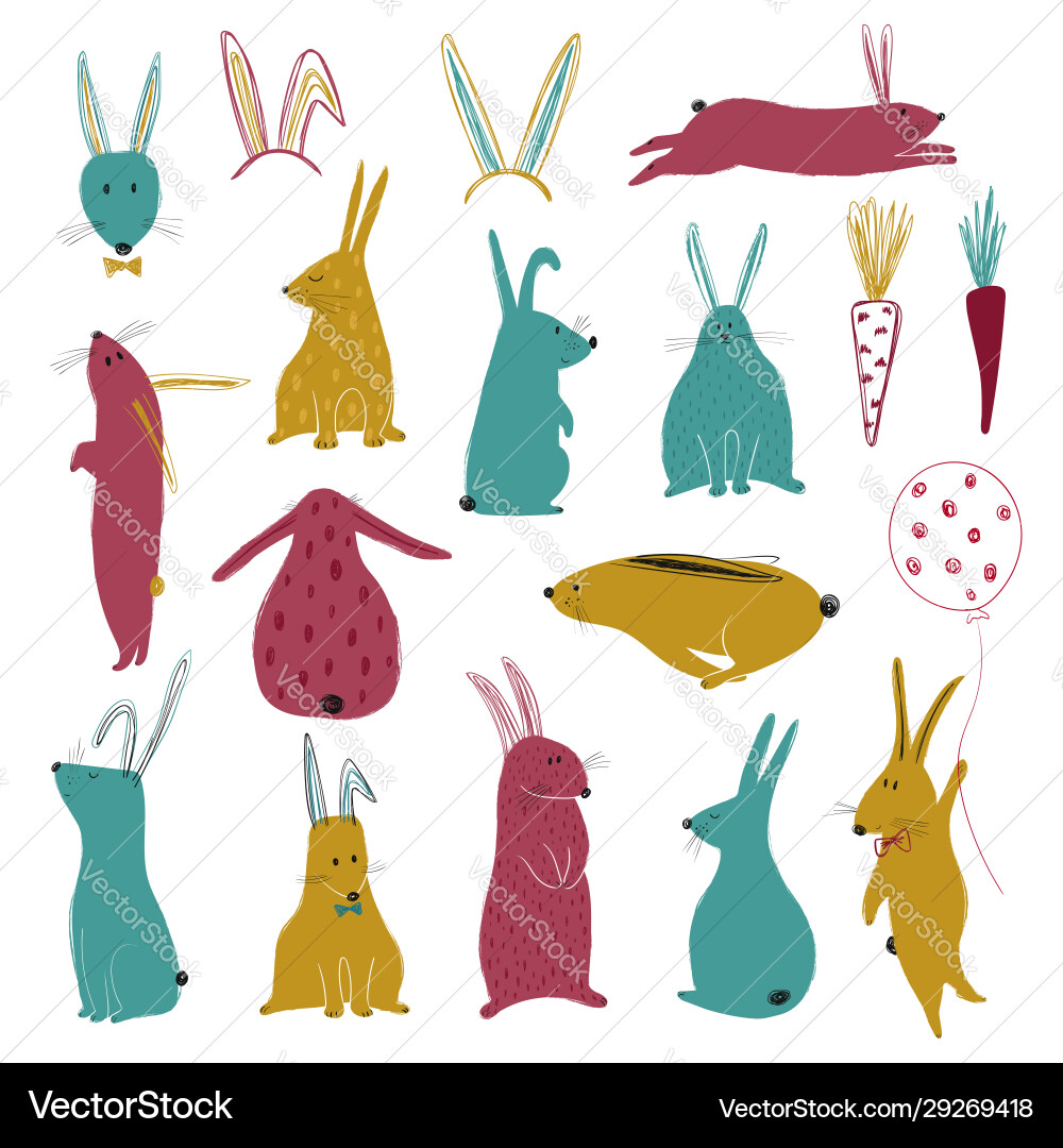 Funny collection with colorful rabbits Funny collection with colorful rabbits vector image