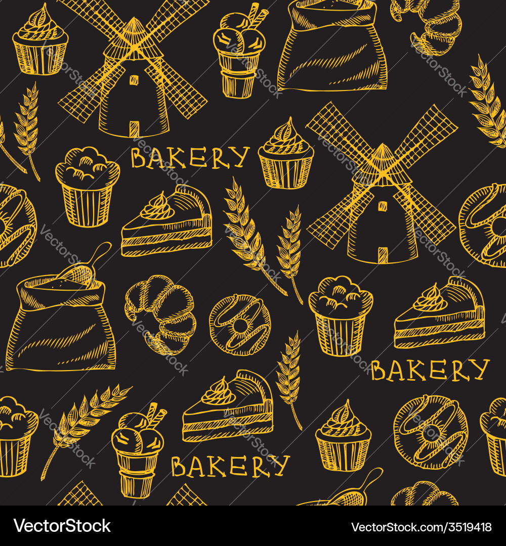 Nahtlose Bäckerei Muster Retro-Design Vektorbild