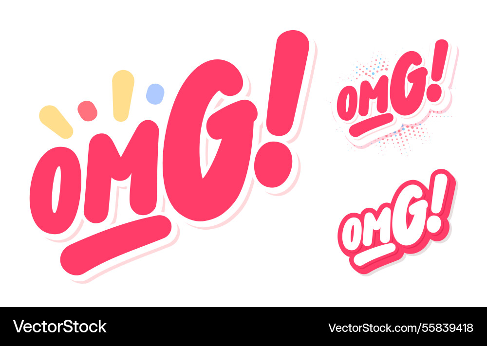 Omg handwritten text a set of three design vector image