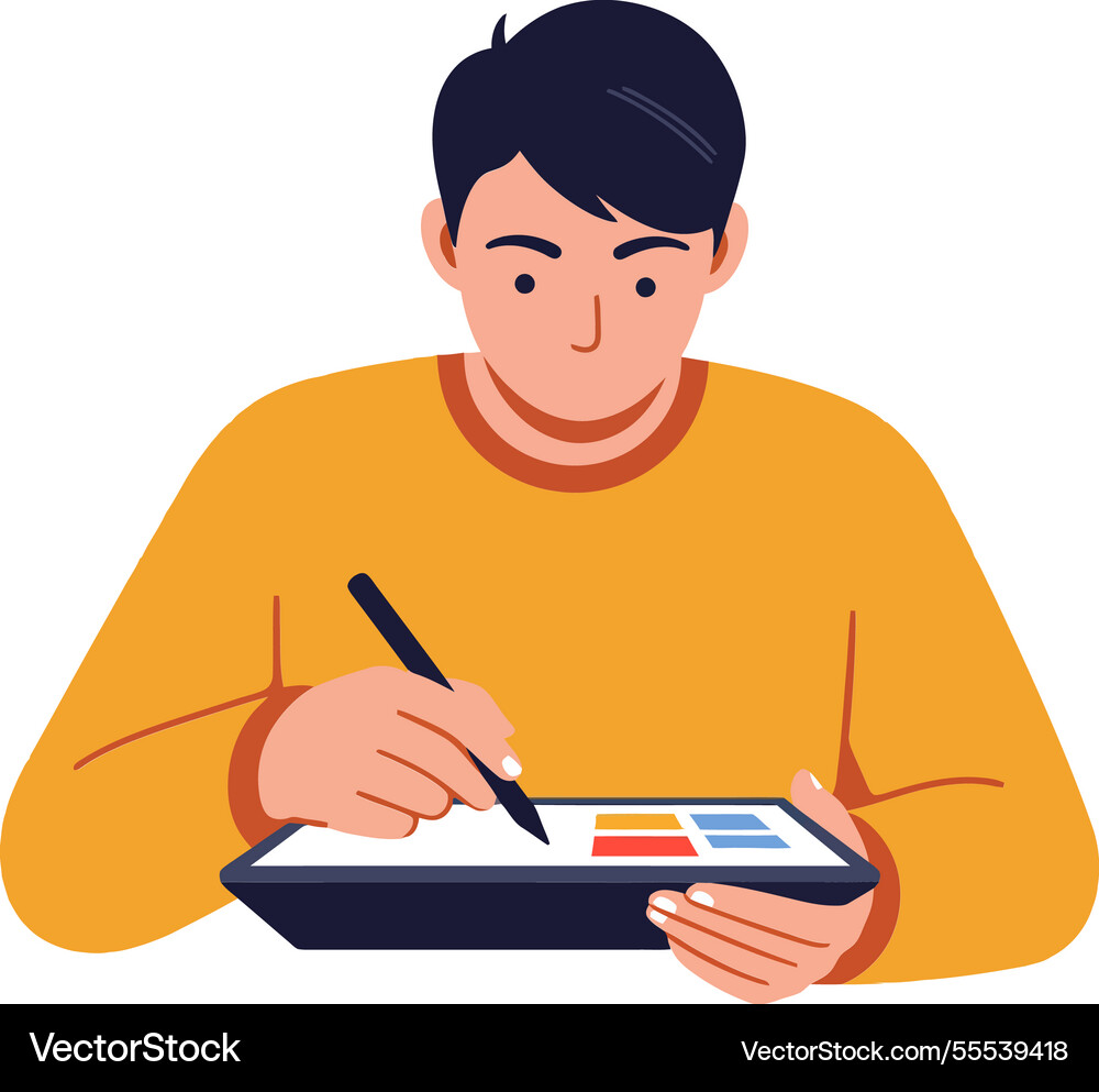 Person using tablet to create art in flat Vector Image