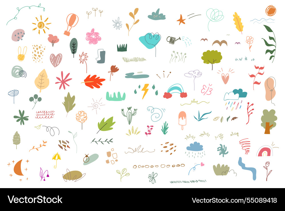 Spring hand drawn elements scrapbooking greeting Spring hand drawn elements scrapbooking greeting Vector Image