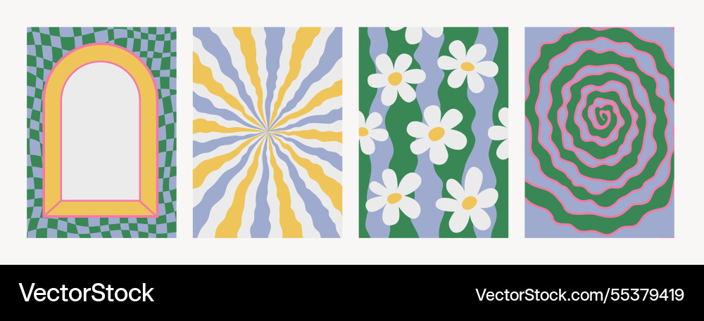 Abstract psychedelic retro pattern set groovy Vector Image