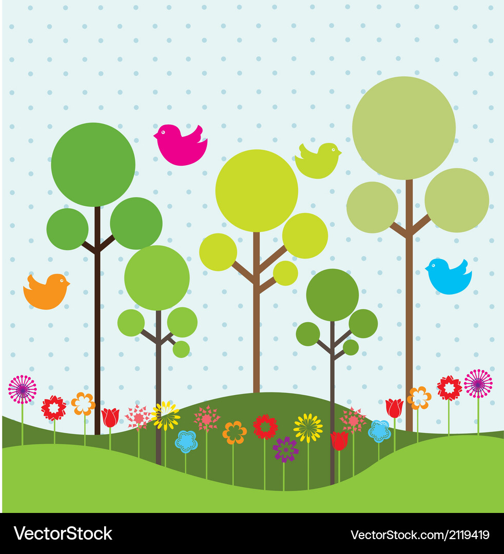 Spring with flower and trees Vector Image
