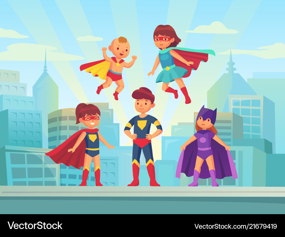 Superhero Kids Team Comic Vector Image