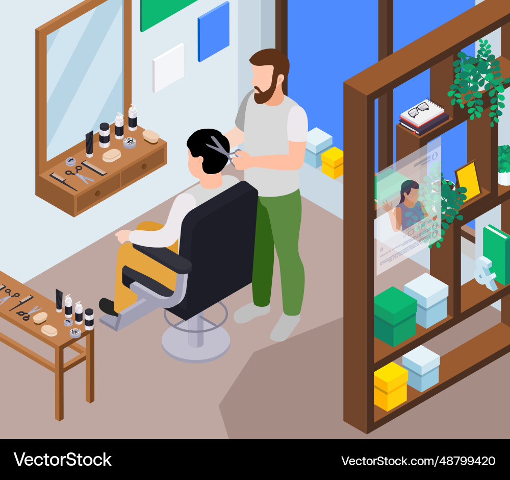 Barber with client composition Vector Image