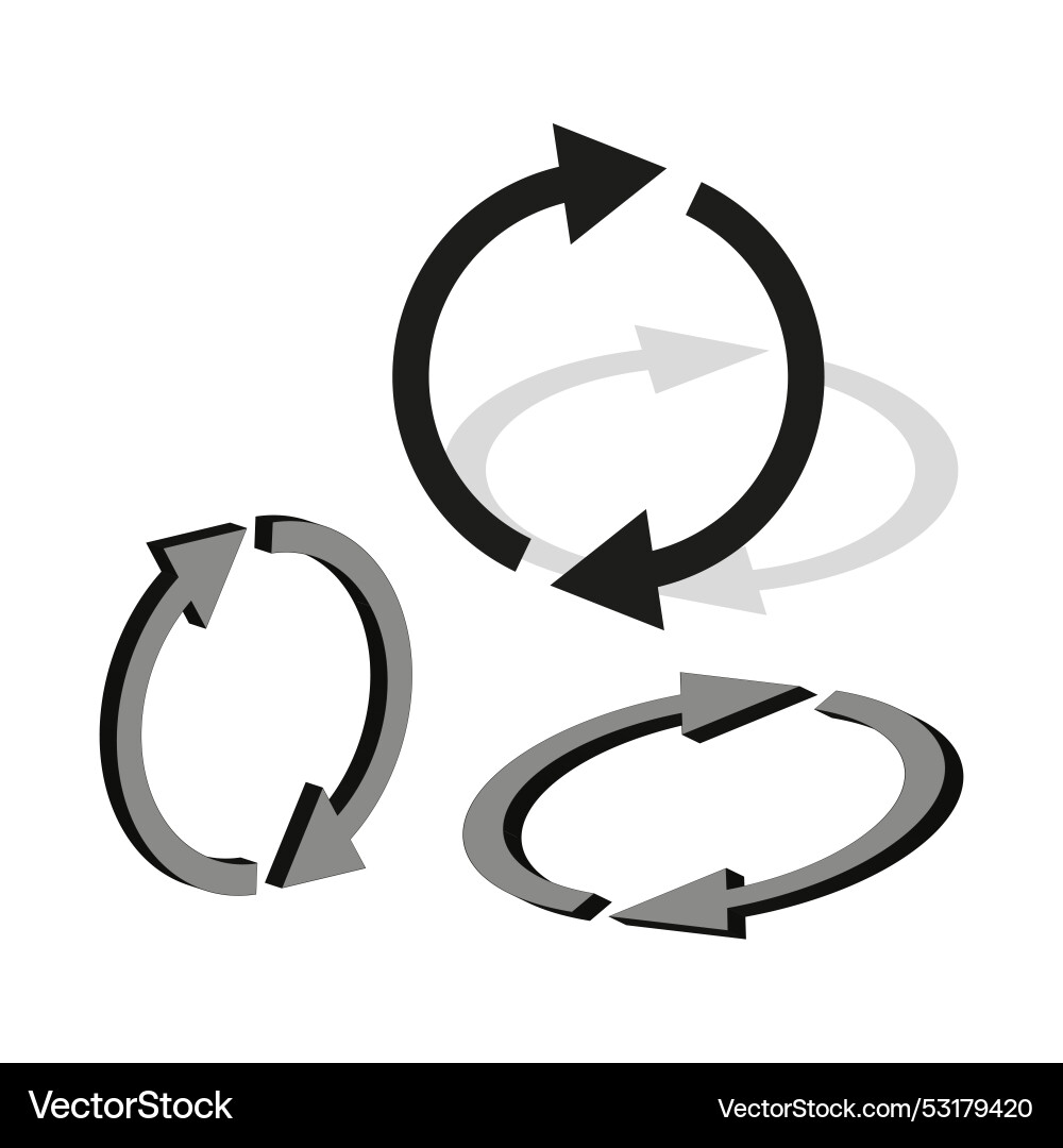 Circular arrow icon rotating arrows set black Circular arrow icon rotating arrows set black vector image