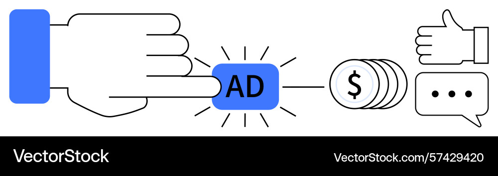 Click-driven ad interaction representing digital Click-driven ad interaction representing digital vector image