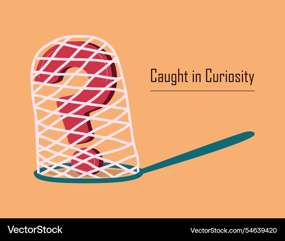 Conceptual red question mark inside fishing net Conceptual red question mark inside fishing net vector image
