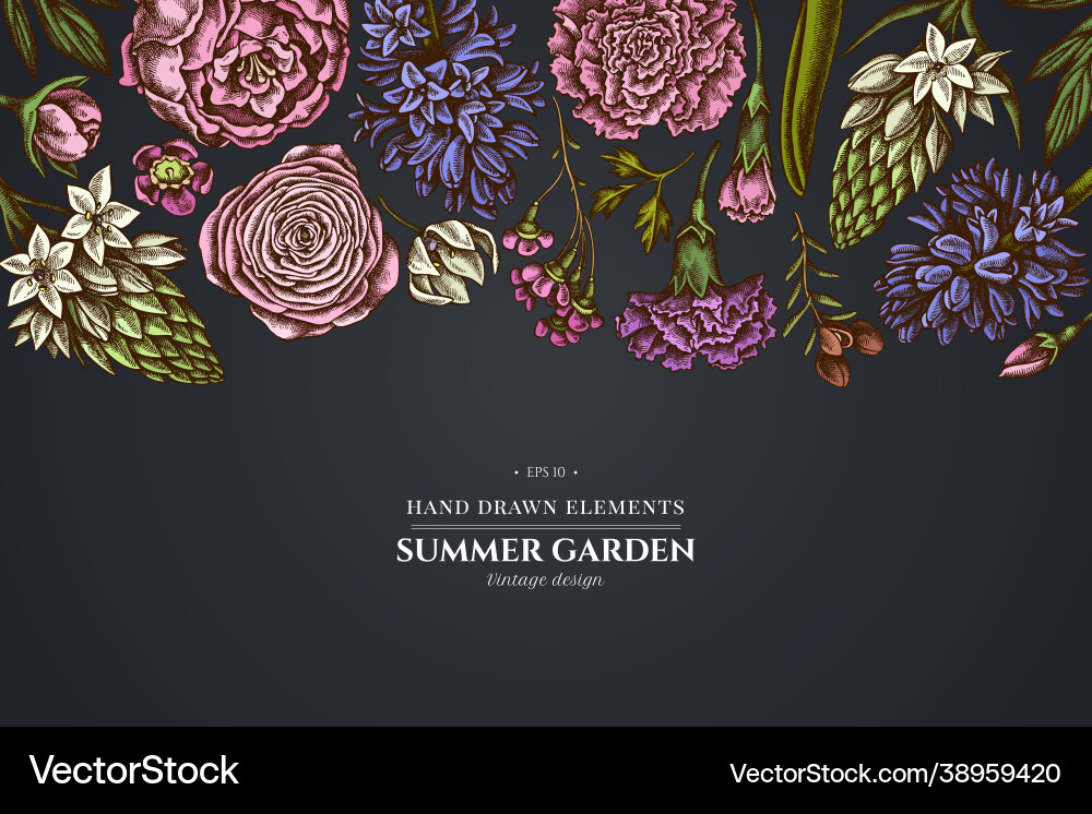 Floral design on dark background with peony Floral design on dark background with peony vector image