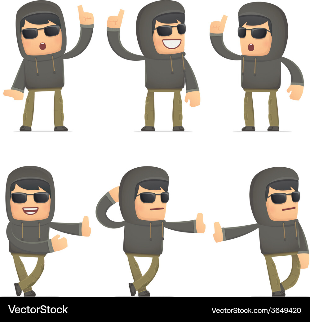 Hacker Character Set - Diverse Poses Vector Image