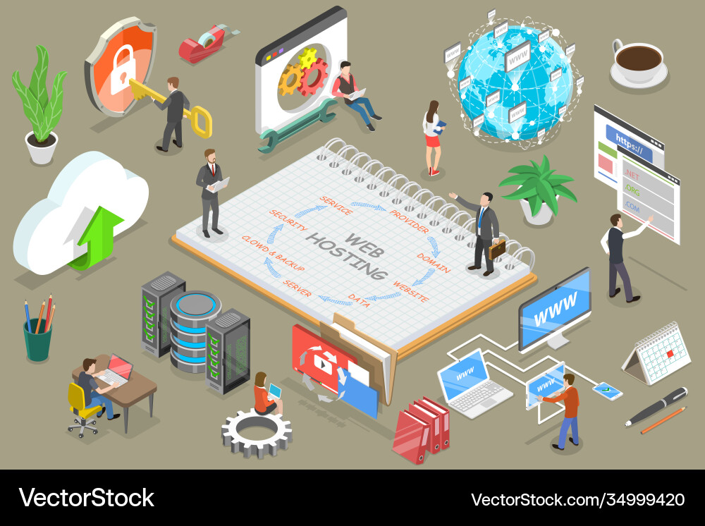 Isometric Web Hosting Service Vector Image