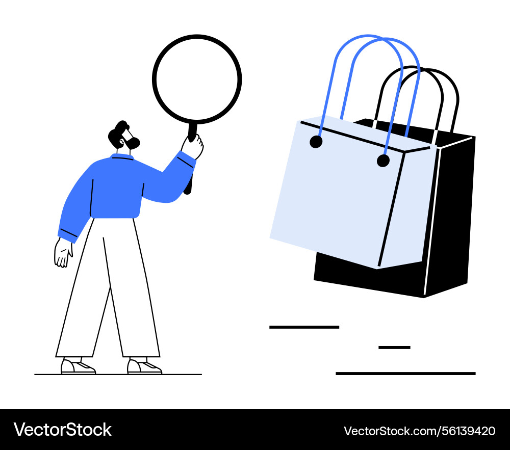 Man with magnifying glass examining floating Vector Image