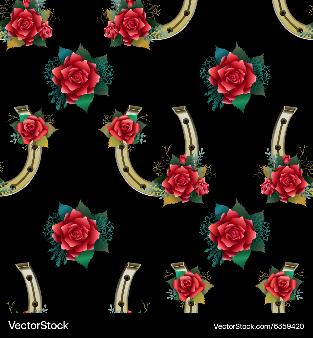 Pattern with horseshoes rabbit foots and roses Vector Image