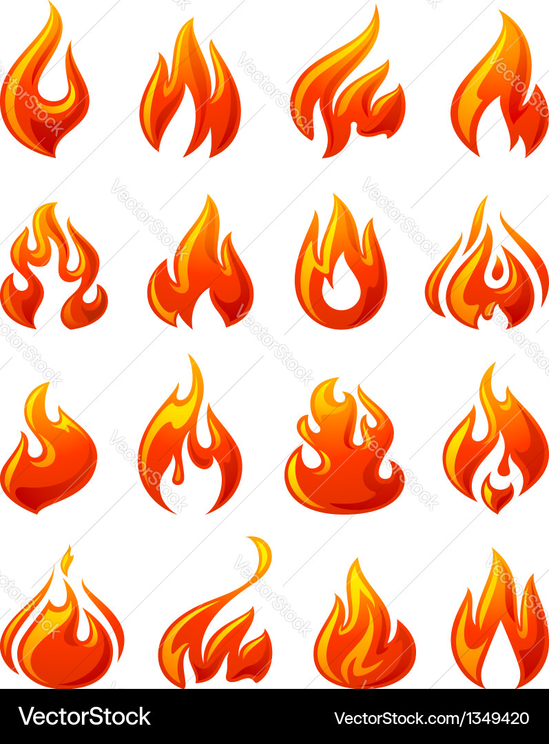 Red Flame Icons - Fire Set vector image