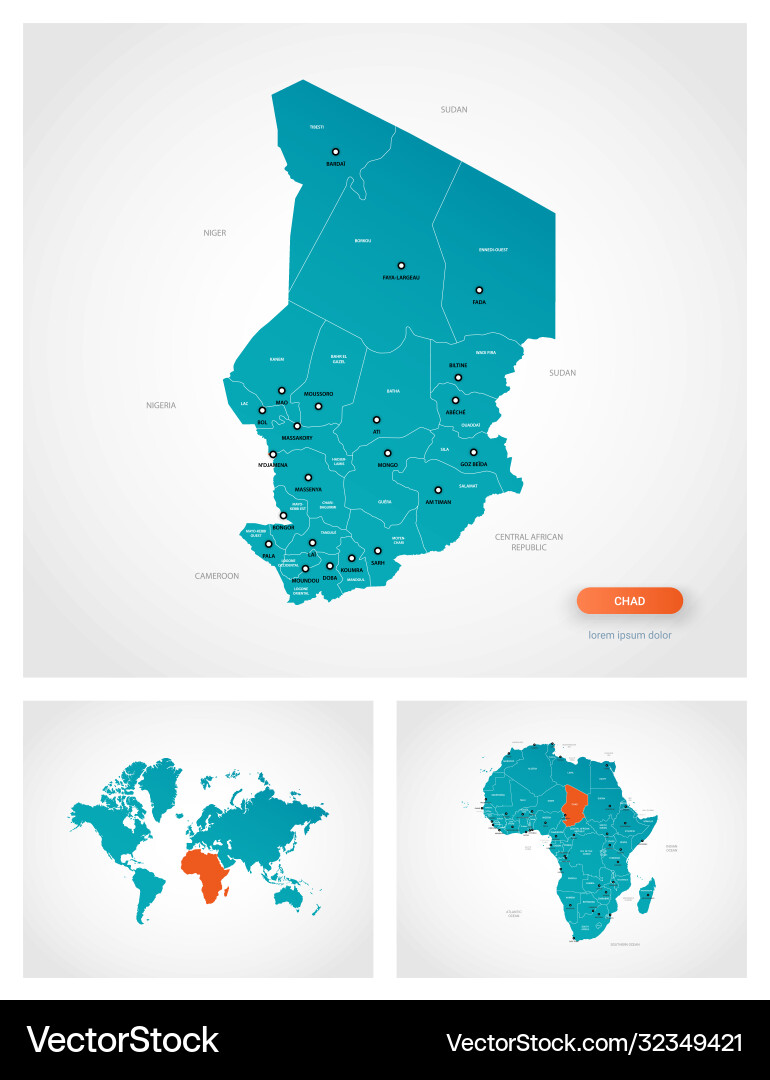 Editable template map chad with marks vector image