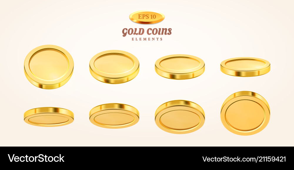 Empty 3d gold coins set isolated Royalty Free Vector Image