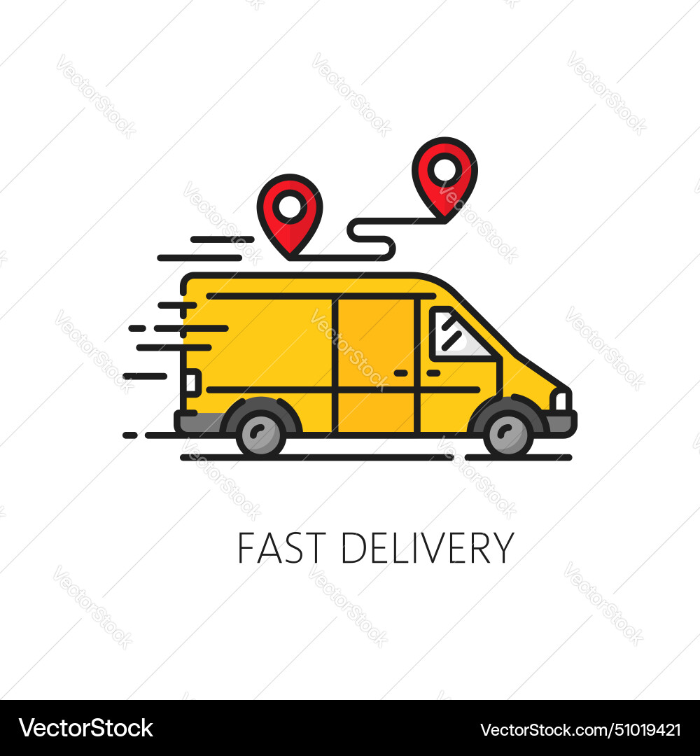 Fast delivery truck with route color line icon vector image