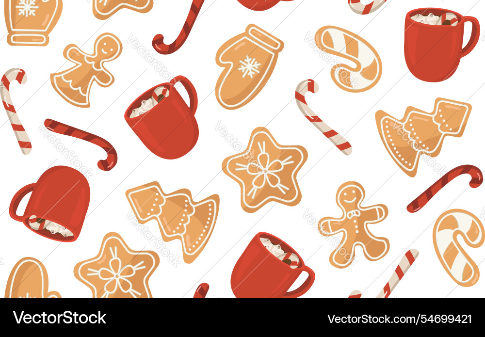 Seamless pattern with gingerbread and cocoa Seamless pattern with gingerbread and cocoa Vector Image