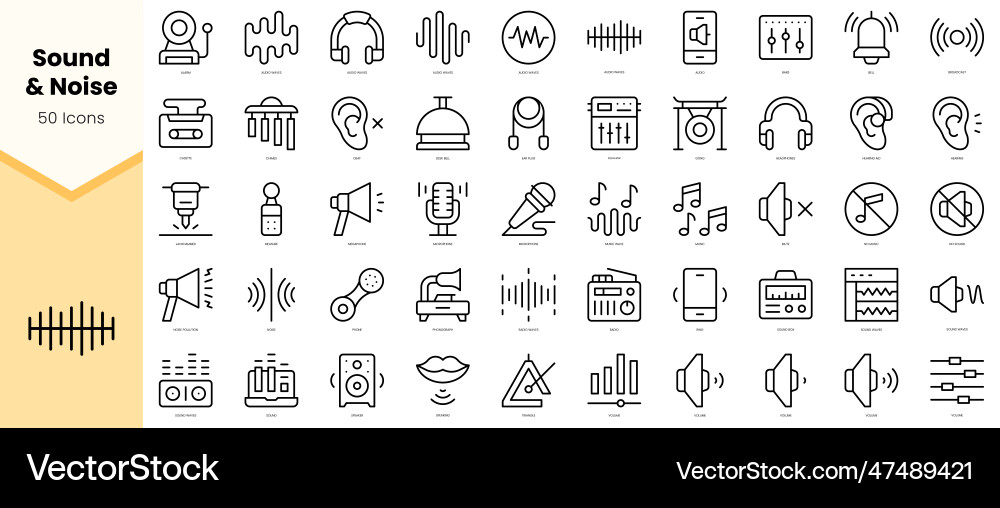 Set of sound and noise icons simple line art Set of sound and noise icons simple line art vector image