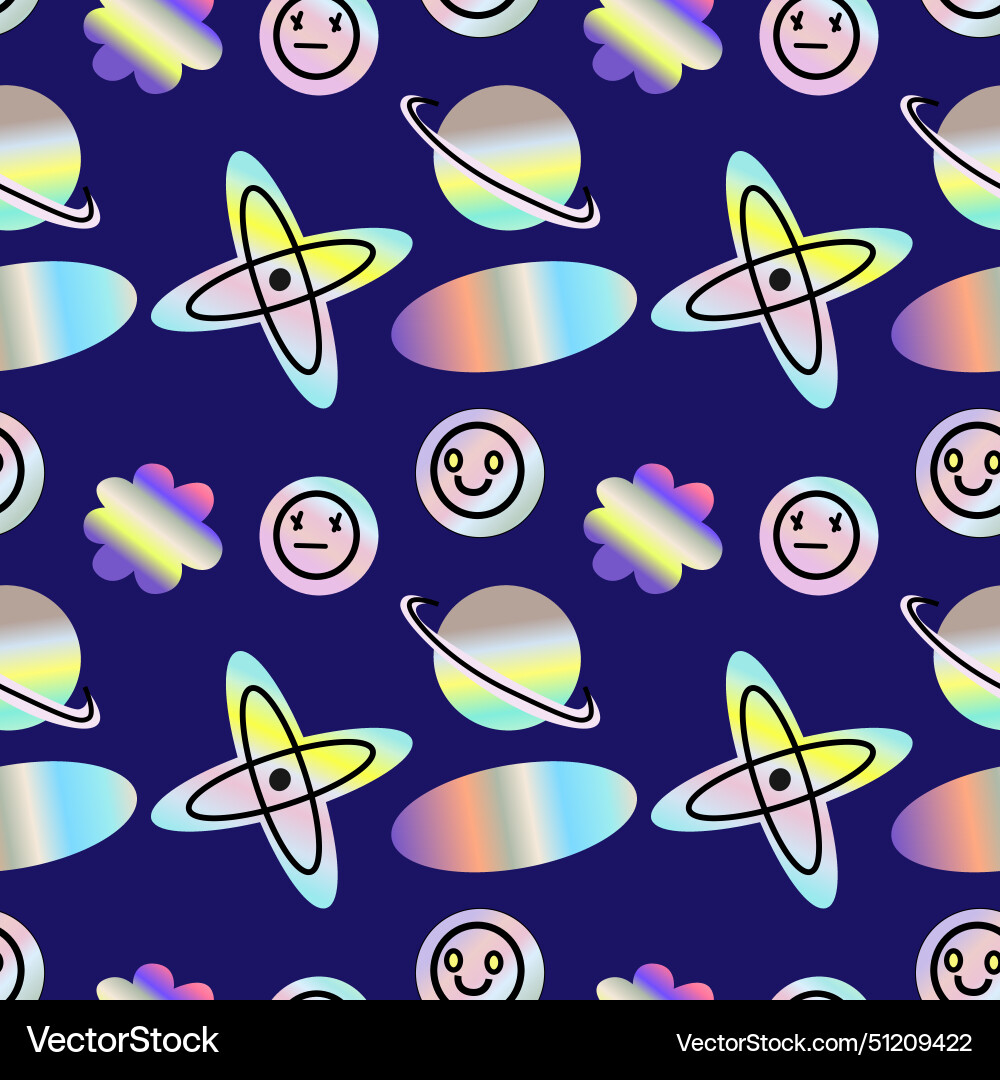 2000s pattern with hologram stickers smiling 2000s pattern with hologram stickers smiling vector image