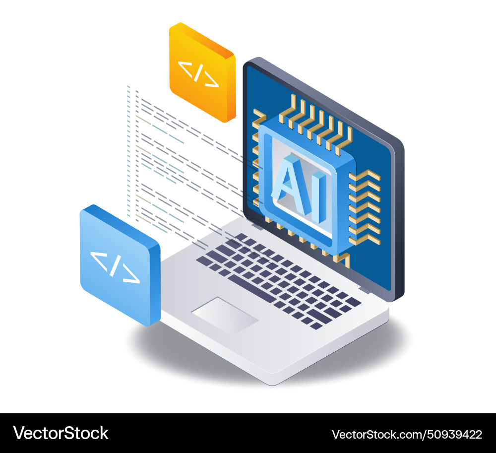 Computer artificial intelligence application flat Computer artificial intelligence application flat Vector Image