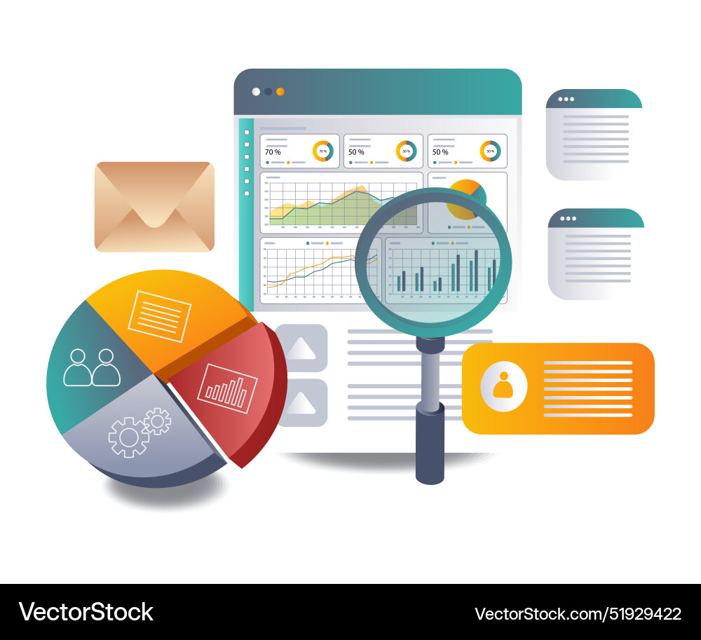 Examining online business progress with data Examining online business progress with data vector image