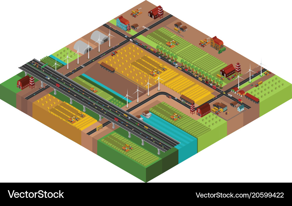Landwirtschaft ländliche Gebäude isometrisch Vektorbild