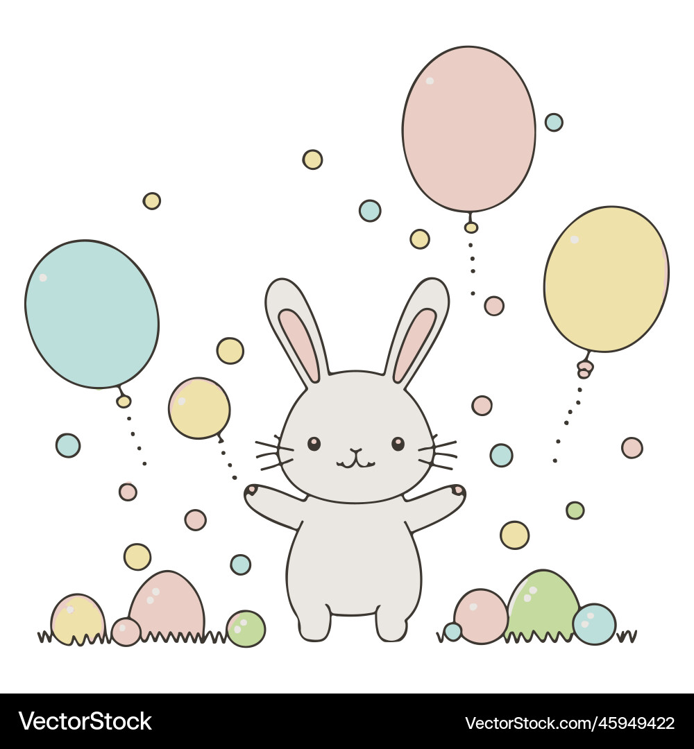 Niedlicher Osterhasen mit Eiern und Ballon-Design Niedlicher Osterhasen mit Eiern und Ballon-Design vektorbild