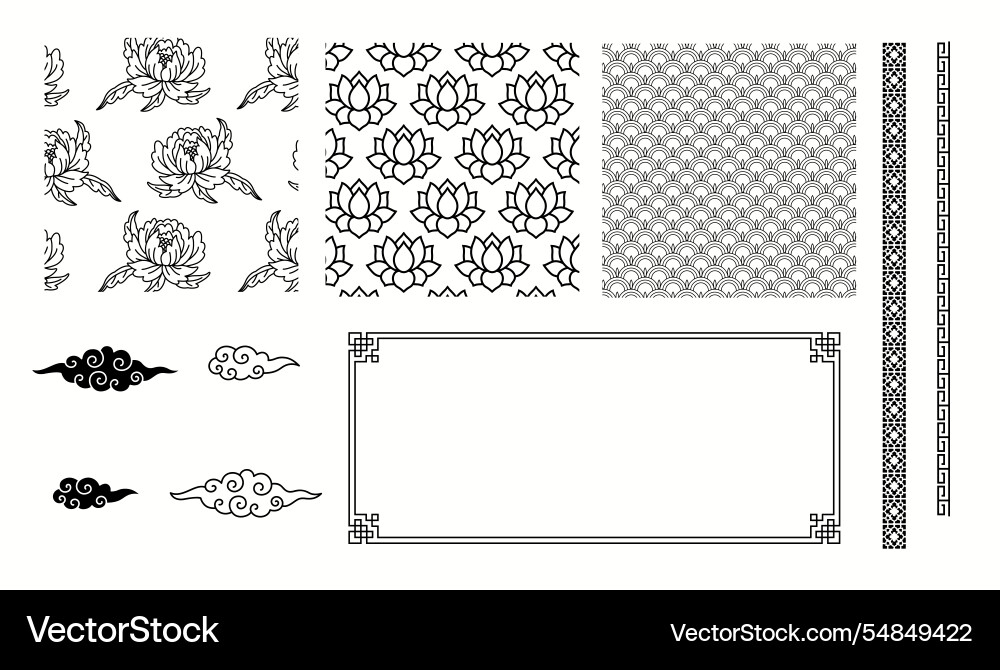 Old asian patterns borders and frame linear Old asian patterns borders and frame linear vector image