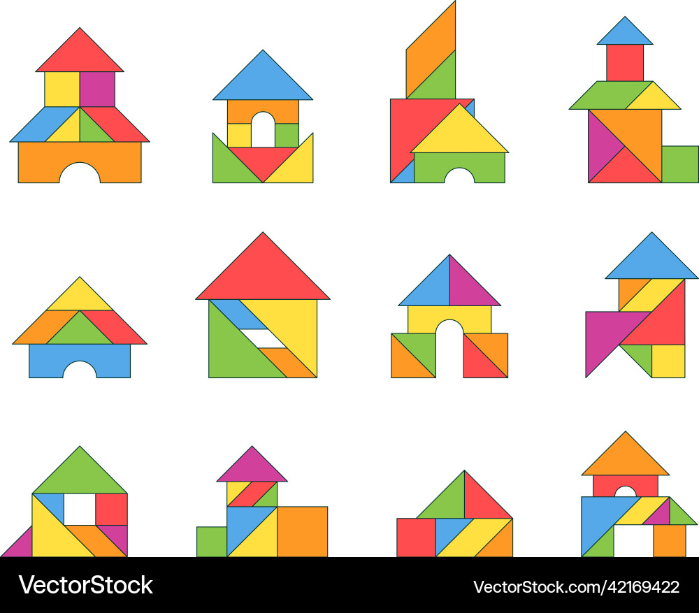 Tangram houses geometrical puzzles from triangles Vector Image