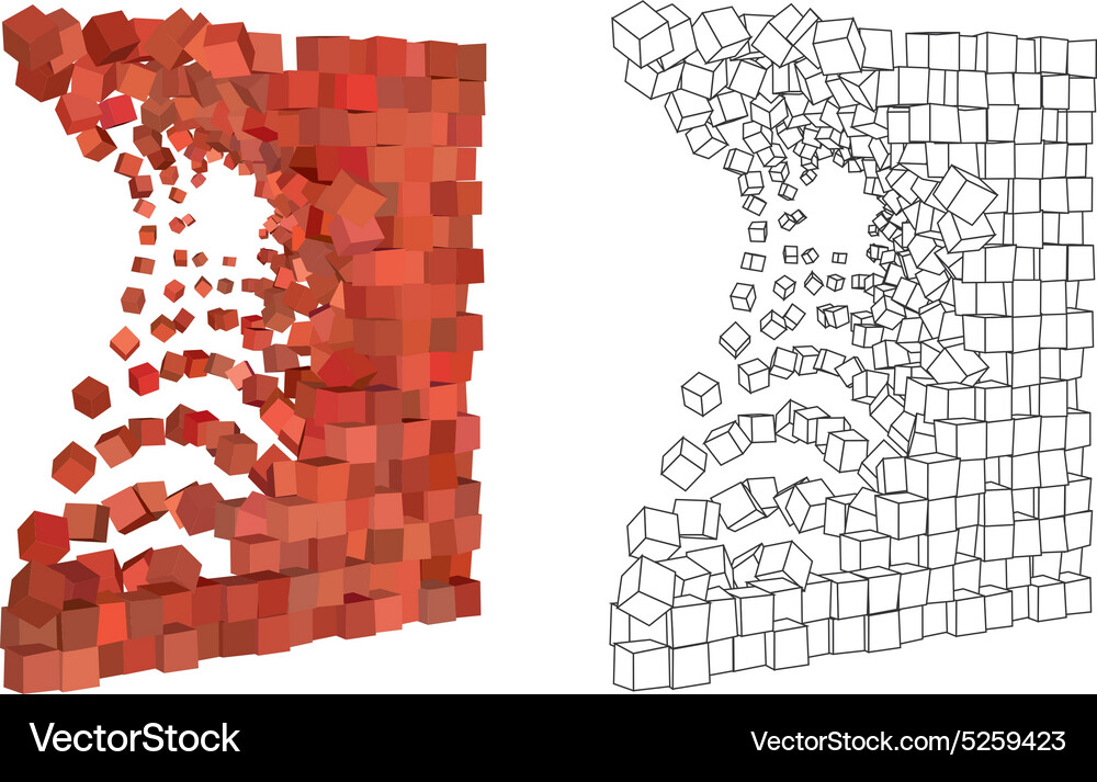 Abstract 3d exploding wall in different shade Vector Image