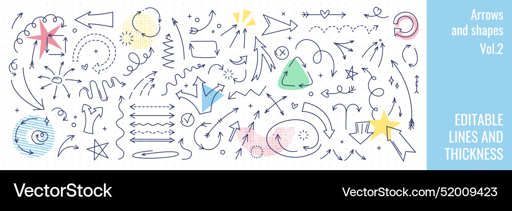 Doodle outline sketch arrow and abstract shapes Doodle outline sketch arrow and abstract shapes vector image