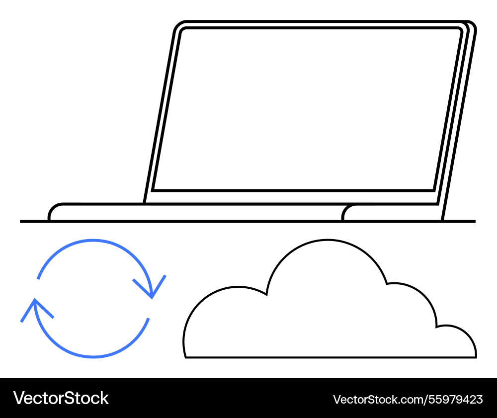 Laptop with cloud and synchronization arrows Laptop with cloud and synchronization arrows vector image