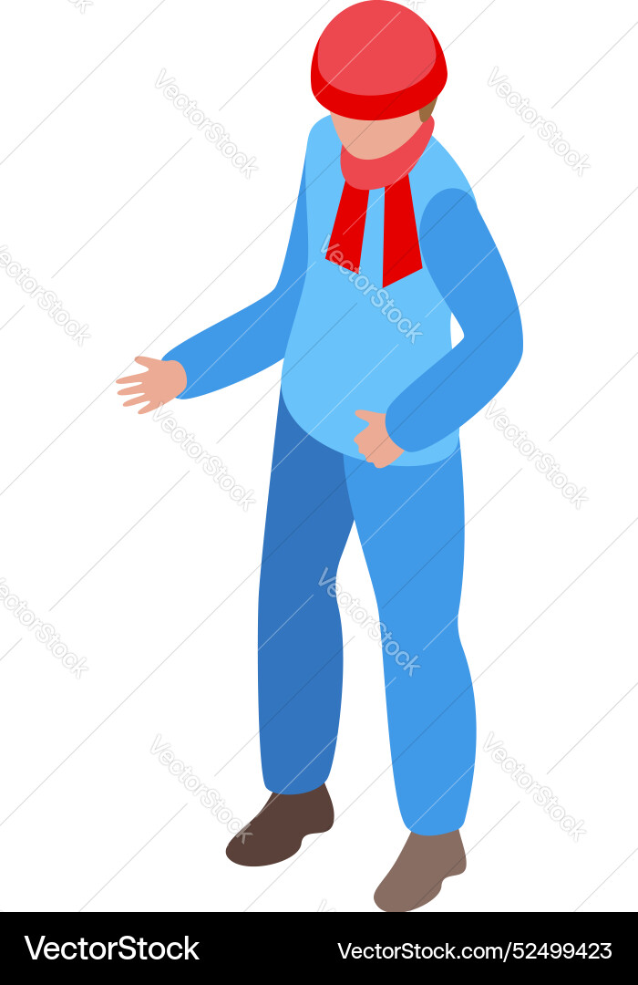 Man wearing winter clothes gesturing isometric Man wearing winter clothes gesturing isometric vector image
