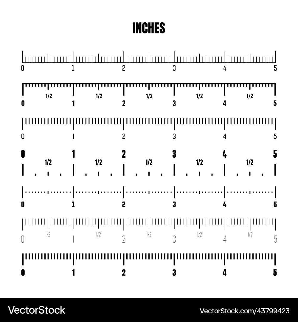 Realistic black inch scale for measuring length Vector Image