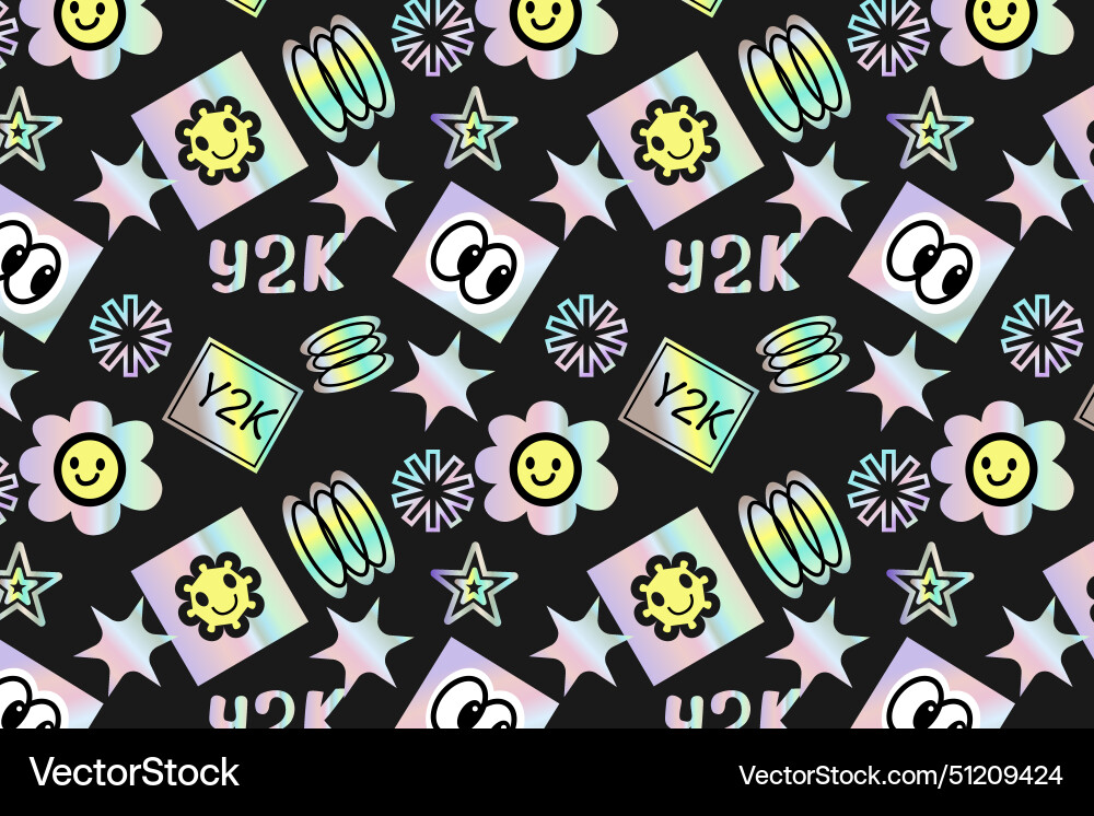 2000s pattern with hologram stickers smiling 2000s pattern with hologram stickers smiling vector image