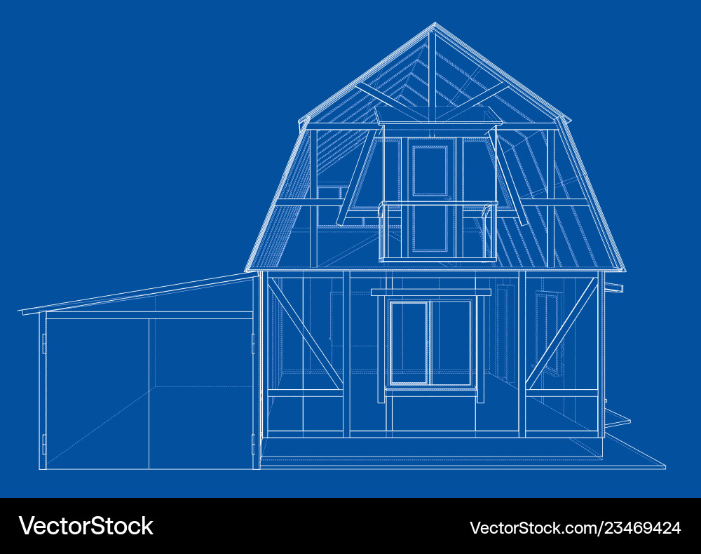 3d rendering of house wireframe structure vector image