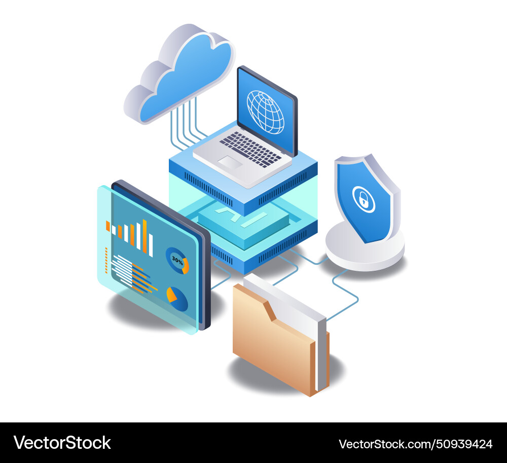 Computer data security cloud server artificial Computer data security cloud server artificial vector image