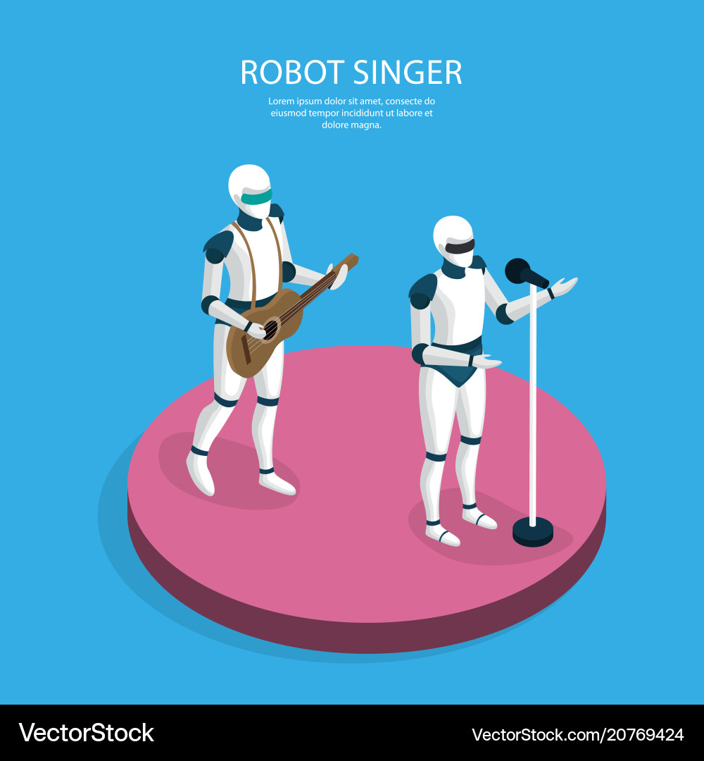 Creative robots isometric background Creative robots isometric background vector image