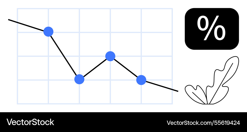 Declining line graph with percentage sign Declining line graph with percentage sign Vector Image