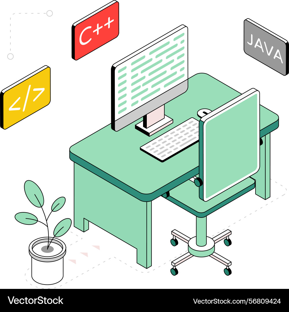 Developer workspace isometric style Vector Image