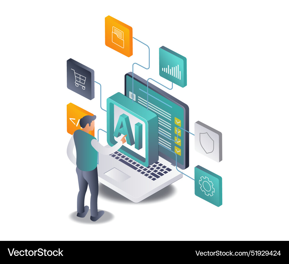 Exploring ai computer applications isometric Exploring ai computer applications isometric vector image