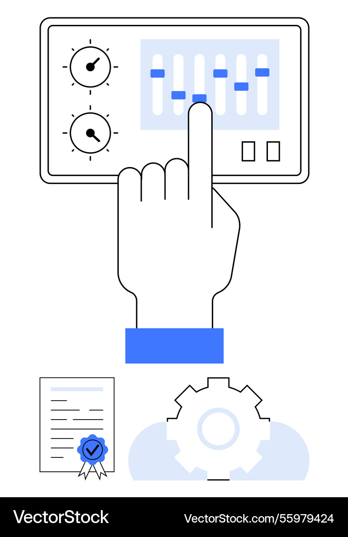 Hand adjusting control panel with certificate Hand adjusting control panel with certificate vector image