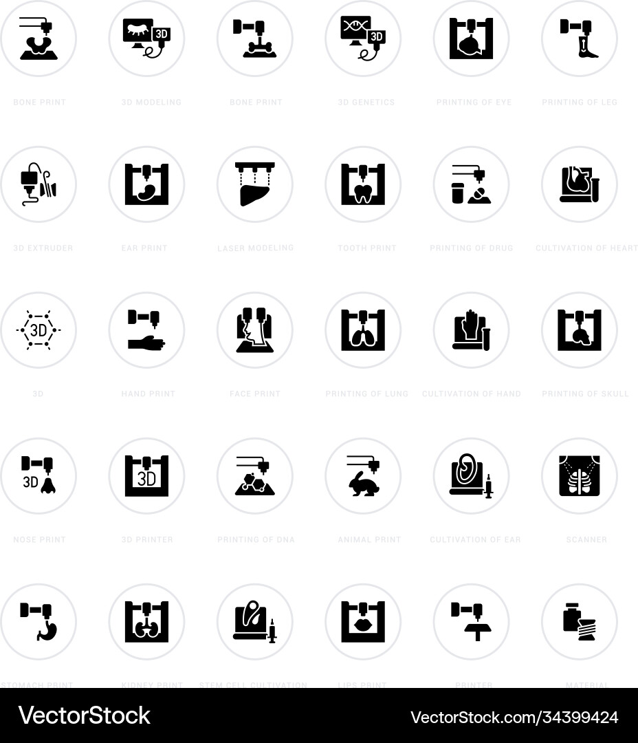 Set simple icons 3d bioprinting Set simple icons 3d bioprinting vector image