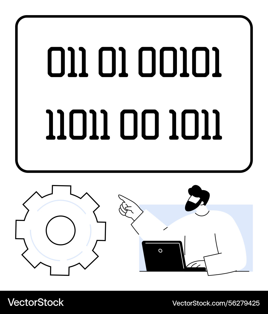 Binary code concept with gear and person using Binary code concept with gear and person using vector image